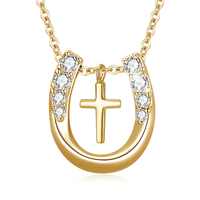 Bijoux cheval Offre Spéciale 925 argent Sterling plaqué or cubique Zircon croix fer à cheval pendentif collier