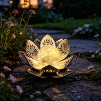 Lampes solaires LED modernes pour jardin extérieur, IP55 étanche, CRI 80, 3500K blanc chaud, lampe de patio, allée, pelouse, design fleur de lotus