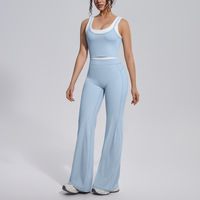 Gebreide kleurblok U-hals tanktop dames yogaset met hoge taille wijde pijpen broek voor buitensport fitness workout