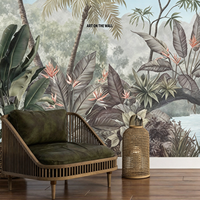 Papier peint mural personnalisé jungle tropicale, murale murale vintage feuilles de palmier montagne pour salon chambre décoration intérieure