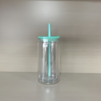 Gobelet en plastique acrylique transparent à double paroi de 16 oz, type canette de bière, avec couvercle et paille, pré-percé, pour globe à neige, logo personnalisable