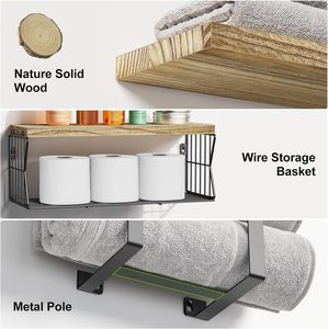 Wall <strong>Shelves</strong> Set Hanging <strong>Rustic</strong> Retro Modern Home Decor Metal Rack Book Storage Wood Mounted Wall Floating Shelf for Living Room - Product Image 4