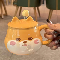 Mug à café en céramique au design créatif, forme de chien de dessin animé, poignée arrondie, couvercle, cuillère - Style Halloween mignon, compatible lave-vaisselle et micro-ondes