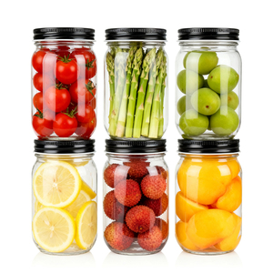 470 मिली 480 मिली 16 औंस व्यक्तिगत ग्लास मेसन ढक्कन के साथ नियमित मुंह 70 मिमी मासन ढक्कन के साथ भोजन ग्लास कंटेनर - Product Image 1