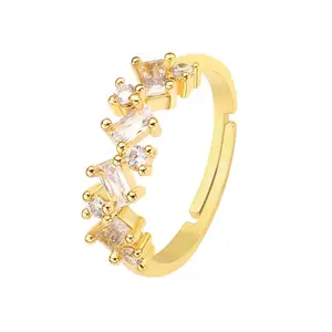 Foxi Custom Wholesale Cubic Zirconia Ring Women Jewelry 18K Gold Plated Adjustable Finger Rings