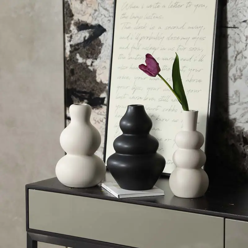 Оптовая продажа, Новинка ручной работы, абстрактная керамическая ваза из серого черного цвета, Современная Цветочная посуда для украшения дома, свадьбы