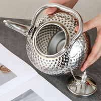 LEYI Bouilloire à café en acier inoxydable avec motif marteau et sifflet, théière de qualité alimentaire avec poignée sphérique, bouilloire en or