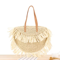 Vente en gros de sacs à main plage d'été avec pompon en papier et paille sac d'été tressé à une épaule avec pompon de haute qualité