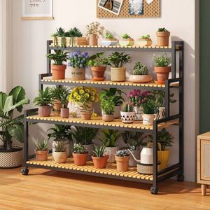 Étagère de rangement à plusieurs niveaux pour fleurs, de type rectangulaire, moderne, portable, pour balcon, salon, utilisation en extérieur - Product Image 1
