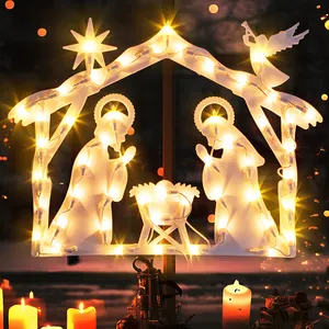 Northland Nativity Silhouette Decoration 50 LED Connectable Xmas Christmas Window Hanging outdoor string Lights for New Year