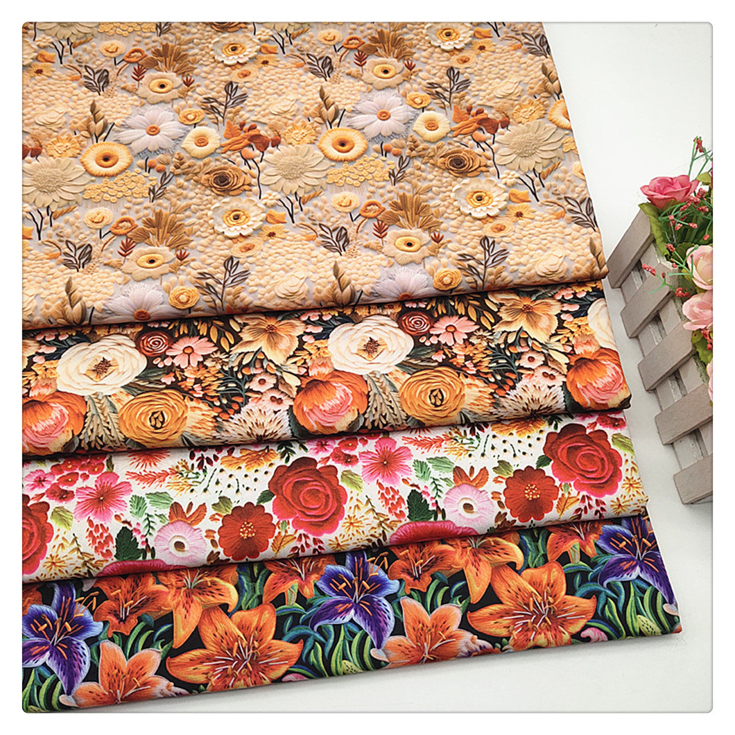 3D imitation embroidery digital print TC fabric polyester cotton flower designer sewing quilting DIY material textile