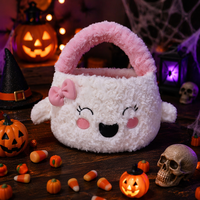 Panier fantôme d'Halloween en peluche moderne et mignon, sac à bonbons en fausse fourrure rose douce et écologique, cadeaux pour enfants, faveur de fête, vente en gros