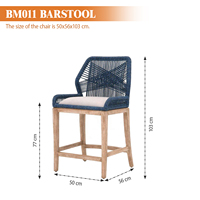 BM011 Tabouret de bar en bois rembourré avec un design moderne en corde tressée, tabourets de comptoir, chaise haute, tabouret de cuisine