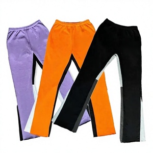 Pantalon évasé mi-long en toile délavée personnalisé, service OEM, léger, 100 % coton, patchwork color block, effet délavé à la pierre - Product Image 2