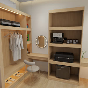 Juego de Muebles para Habitación de Hotel de 3 Estrellas Económico con Cama King, Estructura de Cama Sólida con Cabecera, Mesitas de Noche, Armario y Soportes para TV - Product Image 2