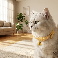 Collier pour chat en corde tressée jaune ombré fait main avec clochette, accessoire pour animal de compagnie réglable, collier tissé esthétique pour chaton, personnalisable