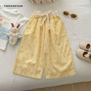 Tongxingyuan Girls Summer Outfit Cartoon Print T-Shirt Wide Leg Pants Set Breathable Thin Fabric For Kids - Product Image 4