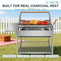 Barbecue au charbon de bois en acier inoxydable personnalisable avec cadre de levage en U et tiroir à cendres extractible, fabrication directe OEM ODM