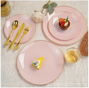 Assiette en plastique jetable à fond blanc <span class=keywords><strong>rose</strong></span> Phnom Penh Design 7.5 pouces et 10.25 pouces pour les fêtes et événements de banquet transfrontaliers - Product Image 2