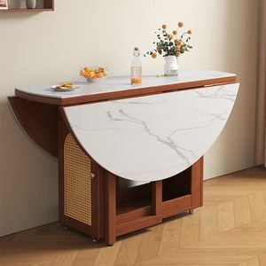 NKAHS Foldable Wooden Dining Table Set With Storage Cabinet Modern Round Design For <b>Small</b> Home Kitchen 6 Piece Scandinavian Styl - Product Image 3