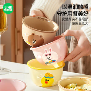 ชุดชามเซรามิกลายการ์ตูนหมีสีน้ำตาลสำหรับเด็กผู้หญิง - ชามสำหรับบะหมี่กึ่งสำเร็จรูป โยเกิร์ต และข้าว สไตล์สดใสและน่ารัก - Product Image 5