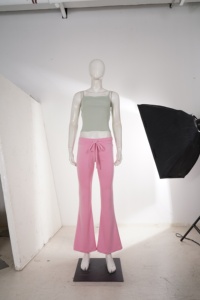 Women's Ribbed Knit Camisole <b>Top</b> and Low-rise Drawstring Flared Trousers Candy Color Block Casual Summer Street Fashion Set - Product Image 6