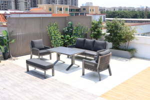 Ensemble <span class=keywords><strong>de</strong></span> salle à manger d'extérieur <span class=keywords><strong>de</strong></span> luxe moderne, structure <span class=keywords><strong>en</strong></span> aluminium <span class=keywords><strong>gris</strong></span>, mobilier <span class=keywords><strong>de</strong></span> patio résistant aux intempéries, ensemble <span class=keywords><strong>de</strong></span> salle à manger décontractée pour <span class=keywords><strong>jardin</strong></span>, 5 pièces - Product Image 3