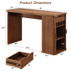 Table d'îlot de cuisine moderne en bois SENYU avec étagère de rangement et porte-bouteilles, forme rectangulaire, design mi-siècle pour salle à manger - Product Image 6