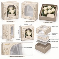 Boîte cadeau rigide personnalisée pour la Saint-Valentin, rose blanche, avec fenêtre transparente en PVC, impression CMYK, couvercle et base laminés brillants