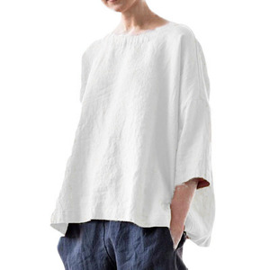 2024女性服コットンリネンルーズトップ多目的な芸術的レトロブラウス - Product Image 5