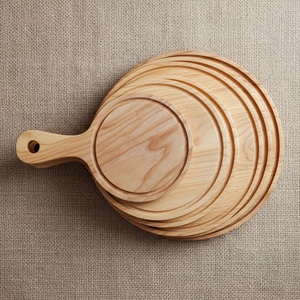 Planche à découper ronde en bois pour pizza avec poignée, planche de service, ustensiles de cuisine - Product Image 3