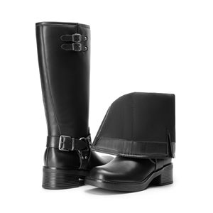<span class=keywords><strong>Stivali</strong></span> da Donna di Alta Qualità al Ginocchio con Cerniera Laterale, <span class=keywords><strong>Stivali</strong></span> da Moto con Punta Quadrata, Tacco Basso e Robusto, Fibbie alla Moda, <span class=keywords><strong>Stivali</strong></span> da Biker - Product Image 3