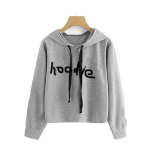 Crop Top à manches longues en coton avec logo personnalisé de haute qualité Sweat à capuche pour femme Tops courts décontractés à imprimé lettres - Product Image 3