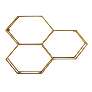 Modern Honeycomb Floating Wall Shelf Unit with Glass Shelves 28 x 28 x 6 Inch Metal hexagon wall shelf