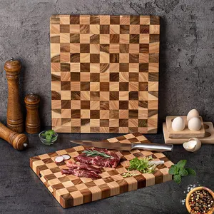 Wholesale Custom Logo Kitchen Durable Acacia Wood Splicing Cutting Board End Grain Chopping Board