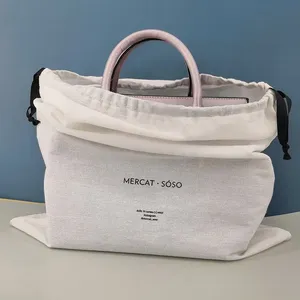 Sac en toile de coton personnalisé avec cordon de serrage, blanc et coloré, motif lettres, pour cadeaux, vente en gros - Product Image 2