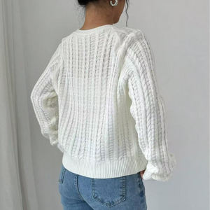 Cárdigan de diseño de punto de cordel con <span class=keywords><strong>cuello</strong></span> en V desabotonado, nuevo suéter blanco informal Vintage con correa de lazo para <span class=keywords><strong>mujer</strong></span> - Product Image 2