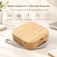 Boîte de rangement multifonctionnelle à succès avec chargeur sans fil intégré et adaptateur de câble de données, badge personnalisé