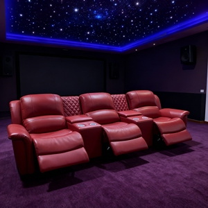 Rotes Echtleder Elektrisches Relaxsofa 3-Sitzer Villa Heimkino-Möbel Leder Elektrisch Verstellbares Funktionales Sofa Kinosessel - Product Image 1