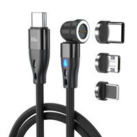 Kabel Data Magnetik Putar PD 60W 540 Derajat, Kabel Pengisian Daya & Transfer Data USB 3.0 Tiga-dalam-Satu untuk Gaming Mobile