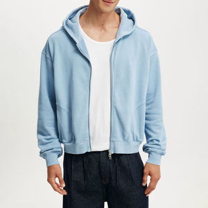 Alta calidad de los hombres de invierno 340Gsm de lana gruesa/mezcla de algodón Regular Fit Short Zipper Hoodie Custom Drop Shoulder transpirable - Product Image 1