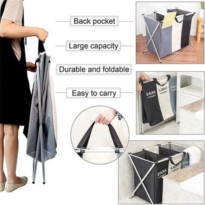 Foldable Three Compartment Household Laundry <b>Basket</b> Waterproof <b>Large</b> Capacity Oxford Cloth Dirty Clothes Sorting Storage Bag - Product Image 3