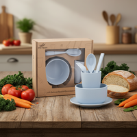 Ensemble de vaisselle pour enfants en plastique biodégradable respectueux de l'environnement avec logo personnalisé, 6 pièces, fourchette, cuillère, baguettes, assiette, bol, tasse en paille de blé