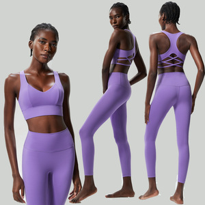 Fitness Yoga Suit Nude Sports Undershirt Secado rápido Transpirable Sin costuras Mujeres Tallas grandes Conjuntos de entrenamiento alto Sin mangas - Product Image 5
