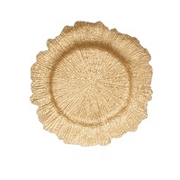 Vente en gros d'assiettes de banquet dorées, assiettes de repas en plastique corail doré, batterie de cuisine, service de table décoratif pour mariage