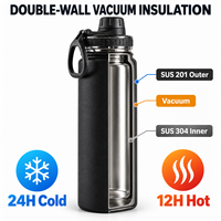 Bouteille d'eau en acier inoxydable 304 isolée sous vide avec couvercle Tritan 750 ml, poignée, sans BPA, anti-fuite, isolation thermique 12-24 heures