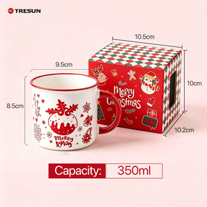 แก้วเซรามิคคริสต์มาสขายส่ง 360 มล. ลายซานต้าเกล็ดหิมะ แก้วกาแฟสีแดงสำหรับเทศกาล - Product Image 2
