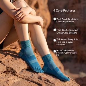 Chaussettes de sport à cinq doigts COOLMAX avec logo personnalisé, séchage rapide, respirantes, compression de la voûte plantaire, semelle en tissu éponge, fabricant OEM en gros - Product Image 2
