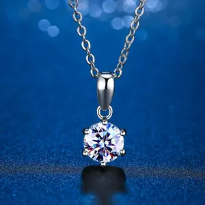 Nhãn Hiệu Riêng 925 Sterling Silver 1 Carat Moissanite Wedding Engagement Kim Cương Vàng Trắng Necklace Với GRA Giấy Chứng Nhận