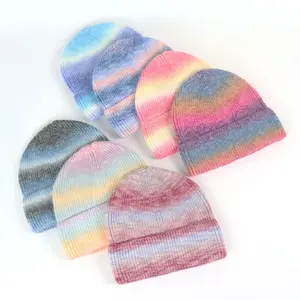 قبعة صوف مموجة بألوان قوس قزح, قبعة صوف مموجة بألوان قوس قزح ، دافئة ، للرجال ، للشتاء والخريف